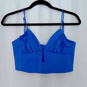 Cobalt Blue Zara Crop Tank Top Drop Neckline for Going Out w Ruched Detailing